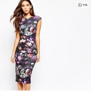 Ted Baker London Dark Floral Midi Dress Size 1 (US 2–4)
